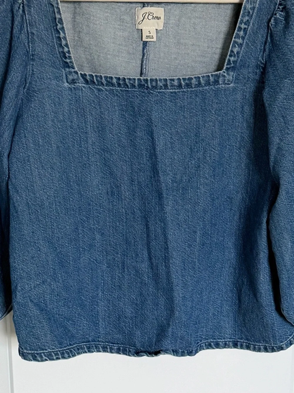 J. Crew Denim Square-Neck Puff Sleeve Blouse Blue linen cotton 54648